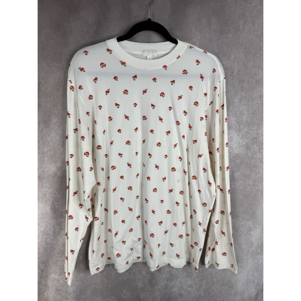 Skims Cotton Jersey Long Sleeve T-Shirt In Bone Mushroom Print Size L